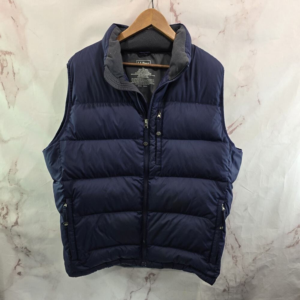 LL Bean Vest Mens XL Tall Blue Puffer Goose Down Zip Navy Puffy Quilted